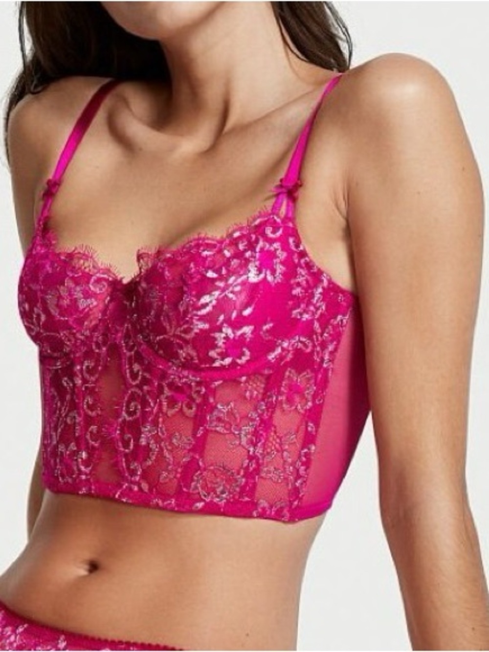 Victoria's Secret Lace Corset Bra Bustier Metallic Dream Angels Push Up No Pad